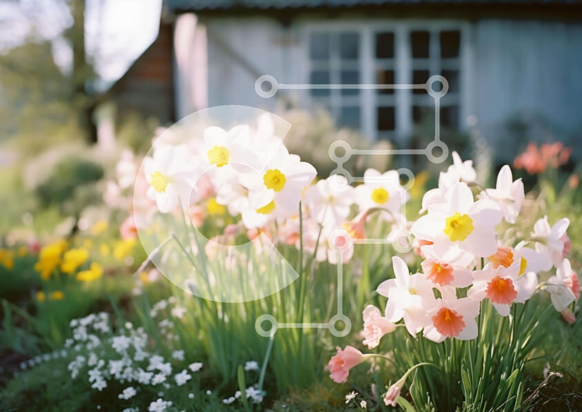 Intra Συλλεκτικό Ξύλινο Παζλ Plywood  4mm - Πολύχρωμοι ασφόδελοι από ένα παλιό ξύλινο σπίτι Σε Ξύλινο Κουτί - Διαστάσεις: 10x10 cm – 25 κομμάτια