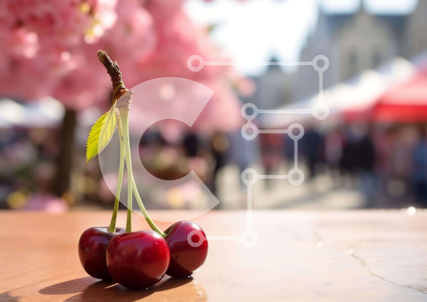 Σετ των 2 Intra Συλλεκτικό Ξύλινο Παζλ Plywood  4mm - Φρεσκοκομμένα κεράσια σε υπαίθρια αγορά Σε Ξύλινο Κουτί - Διαστάσεις: 10x10 cm – 25 κομμάτια