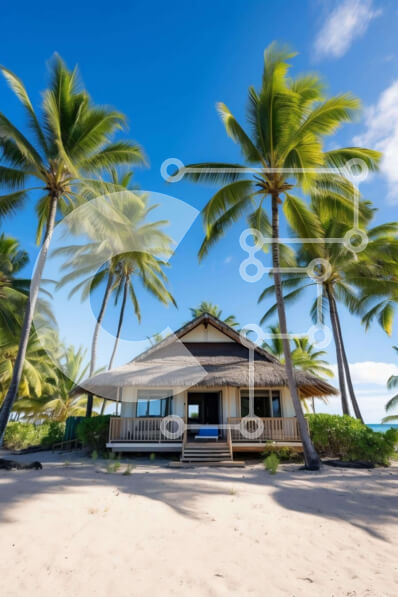 Σετ των 2 Intra Συλλεκτικό Ξύλινο Παζλ Plywood  4mm - Ήσυχο παραθαλάσσιο σπίτι με φοίνικες και καρέκλες Σε Ξύλινο Κουτί - Διαστάσεις: 10x10 cm – 25 κομμάτια