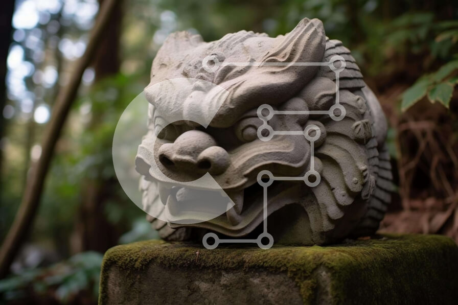 Intra Συλλεκτικό Ξύλινο Παζλ Plywood  4mm - Γλυπτό κεφαλής πέτρινου δράκου στο δάσος Σε Ξύλινο Κουτί - Διαστάσεις: 10x10 cm – 25 κομμάτια