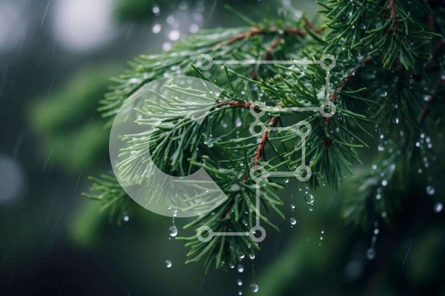 Intra Συλλεκτικό Ξύλινο Παζλ Plywood  4mm - Κλάδος πεύκου με σταγονίδια νερού Σε Ξύλινο Κουτί - Διαστάσεις: 10x10 cm – 25 κομμάτια