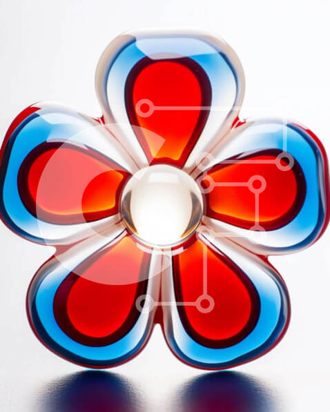 Intra Συλλεκτικό Ξύλινο Παζλ Plywood  4mm - Κόκκινο, μπλε και λευκό αντικείμενο σε σχήμα λουλουδιού Σε Ξύλινο Κουτί - Διαστάσεις: 10x10 cm – 25 κομμάτια