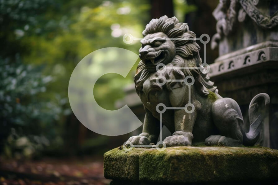 Intra Συλλεκτικό Ξύλινο Παζλ Plywood  4mm - Πέτρινο άγαλμα λιονταριού στο δάσος Σε Ξύλινο Κουτί - Διαστάσεις: 10x10 cm – 25 κομμάτια