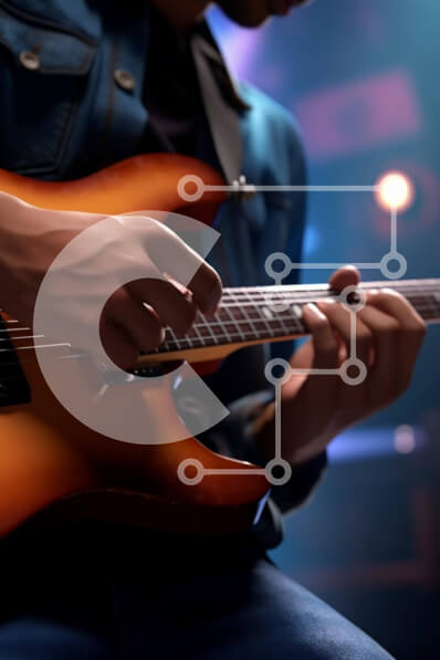 Intra Συλλεκτικό Ξύλινο Παζλ Plywood  4mm - Άτομο που παίζει πορτοκαλί ηλεκτρική κιθάρα Σε Ξύλινο Κουτί - Διαστάσεις Puzzle: 10x10 cm – 25 κομμάτια