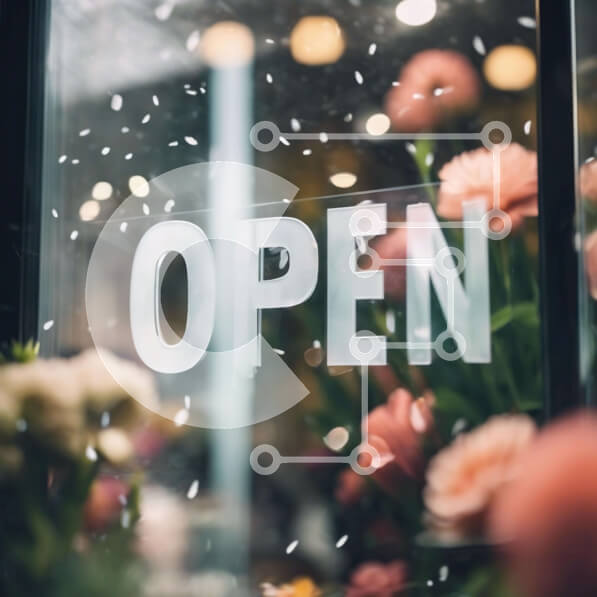 Intra Συλλεκτικό Ξύλινο Παζλ Plywood  4mm - Λουλούδια και ανοιχτή πινακίδα στη βιτρίνα Σε Ξύλινο Κουτί - Διαστάσεις: 10x10 cm – 25 κομμάτια