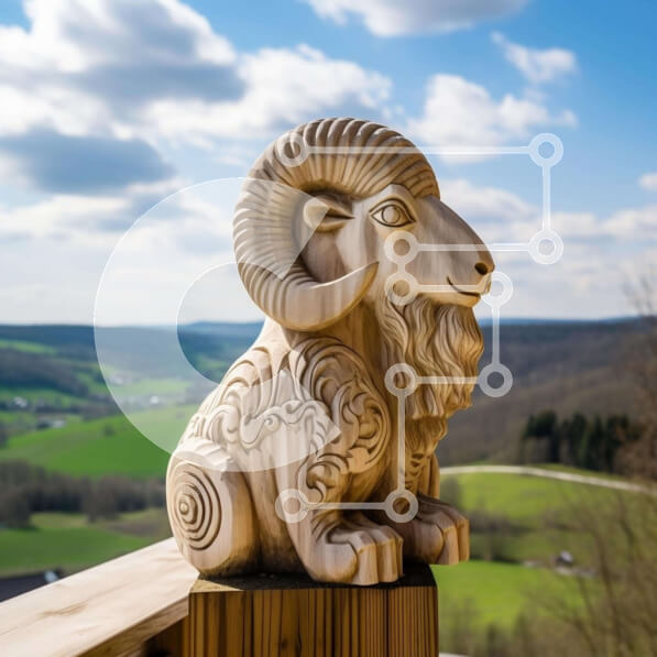 Intra Συλλεκτικό Ξύλινο Παζλ Plywood  4mm - Ξύλινο άγαλμα κριαριού σε σιδερένιο κιγκλίδωμα Σε Ξύλινο Κουτί - Διαστάσεις Puzzle: 10x10 cm – 25 κομμάτια