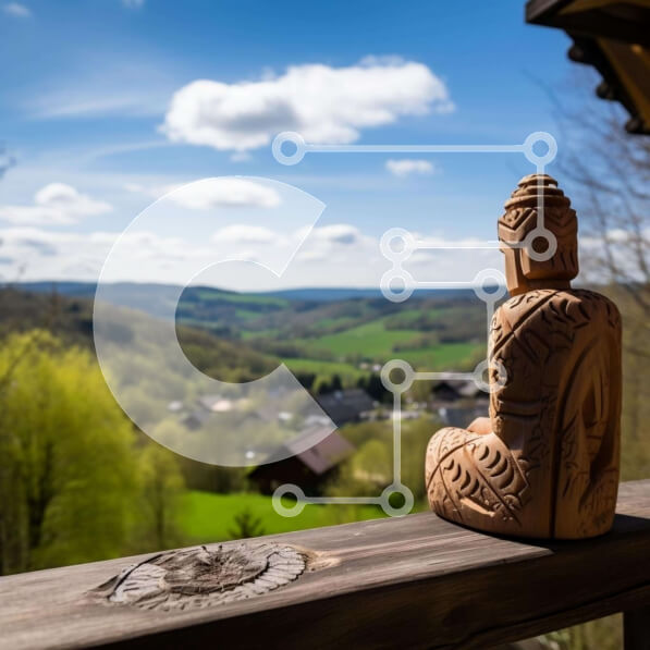 Intra Συλλεκτικό Ξύλινο Παζλ Plywood  4mm - Ξύλινο άγαλμα του Βούδα στην ειδυλλιακή επαρχία Σε Ξύλινο Κουτί - Διαστάσεις Puzzle: 10x10 cm – 25 κομμάτια