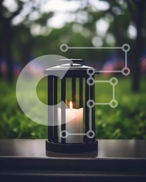 Intra Συλλεκτικό Ξύλινο Παζλ Plywood  4mm - Μαύρο φανάρι και αναμμένο κερί με αμερικανική σημαία Σε Ξύλινο Κουτί - Διαστάσεις: 10x10 cm – 25 κομμάτια