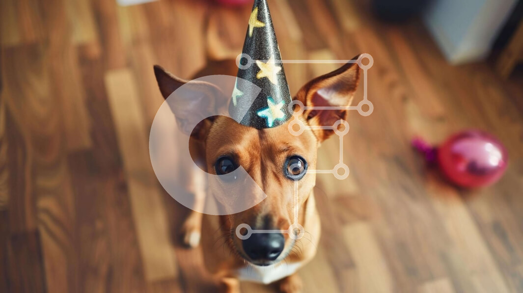 Σετ των 2 Intra Συλλεκτικό Ξύλινο Παζλ Plywood  4mm - Καφέ σκυλί με καπέλο για πάρτι και μπαλόνια Σε Ξύλινο Κουτί - Διαστάσεις: 10x10 cm – 25 κομμάτια