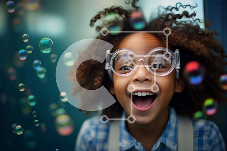 Intra Συλλεκτικό Ξύλινο Παζλ Plywood  4mm - Νεαρό κορίτσι με γυαλιά και σαπουνόφουσκες Σε Ξύλινο Κουτί - Διαστάσεις Puzzle: 10x10 cm – 25 κομμάτια