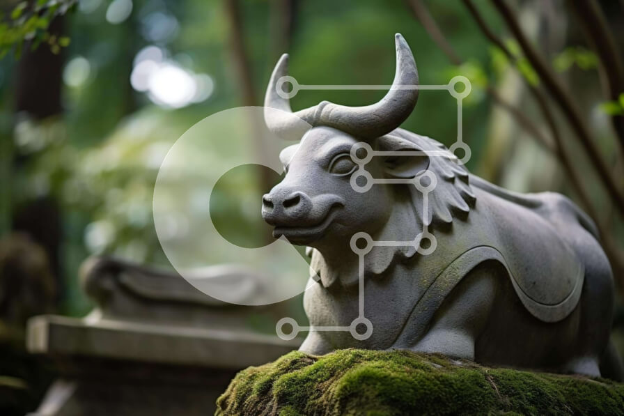 Intra Συλλεκτικό Ξύλινο Παζλ Plywood  4mm - Άγαλμα ασιατικού ταύρου σε βράχους καλυμμένους με βρύα Σε Ξύλινο Κουτί - Διαστάσεις: 10x10 cm – 25 κομμάτια