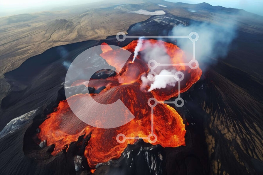 Intra Συλλεκτικό Ξύλινο Παζλ Plywood  4mm - Αεροφωτογραφία της ηφαιστειακής έκρηξης Σε Ξύλινο Κουτί - Διαστάσεις: 10x10 cm – 25 κομμάτια