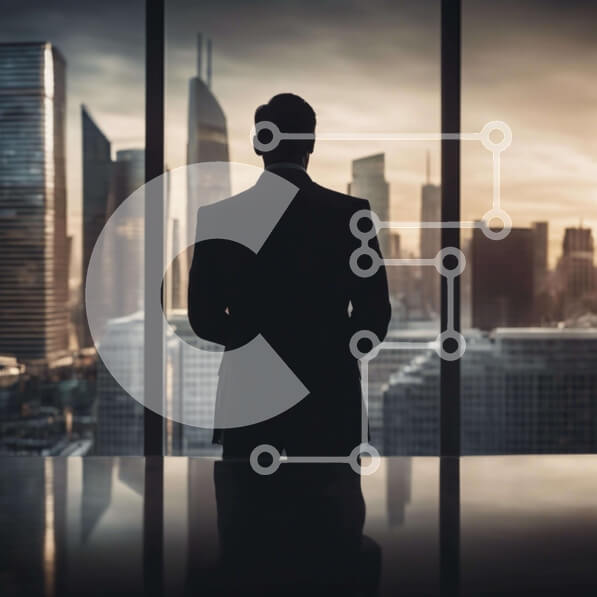 Intra Συλλεκτικό Ξύλινο Παζλ Plywood  4mm - Επιχειρηματίας που κοιτάζει τον ορίζοντα της πόλης Σε Ξύλινο Κουτί - Διαστάσεις Puzzle: 10x10 cm – 25 κομμάτια