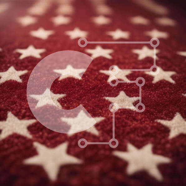 Intra Συλλεκτικό Ξύλινο Παζλ Plywood  4mm - Κόκκινο χαλί με λευκά αστέρια και αμερικανική σημαία Σε Ξύλινο Κουτί - Διαστάσεις Puzzle: 10x10 cm – 25 κομμάτια