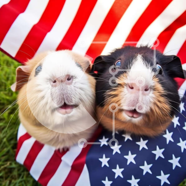 Intra Συλλεκτικό Ξύλινο Παζλ Plywood  4mm - Δύο ινδικά χοιρίδια που γιορτάζουν στην αμερικανική σημαία Σε Ξύλινο Κουτί - Διαστάσεις: 10x10 cm – 25 κομμάτια