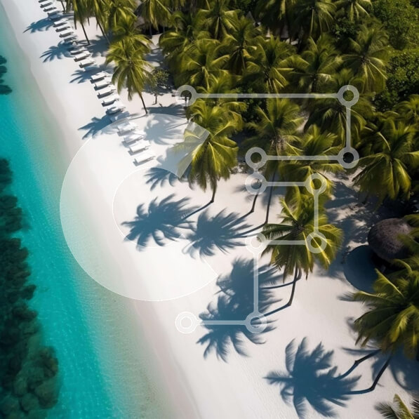 Intra Συλλεκτικό Ξύλινο Παζλ Plywood  4mm - Εναέρια άποψη μιας παραλίας με φοίνικες και λευκή άμμο Σε Ξύλινο Κουτί - Διαστάσεις: 10x10 cm – 25 κομμάτια