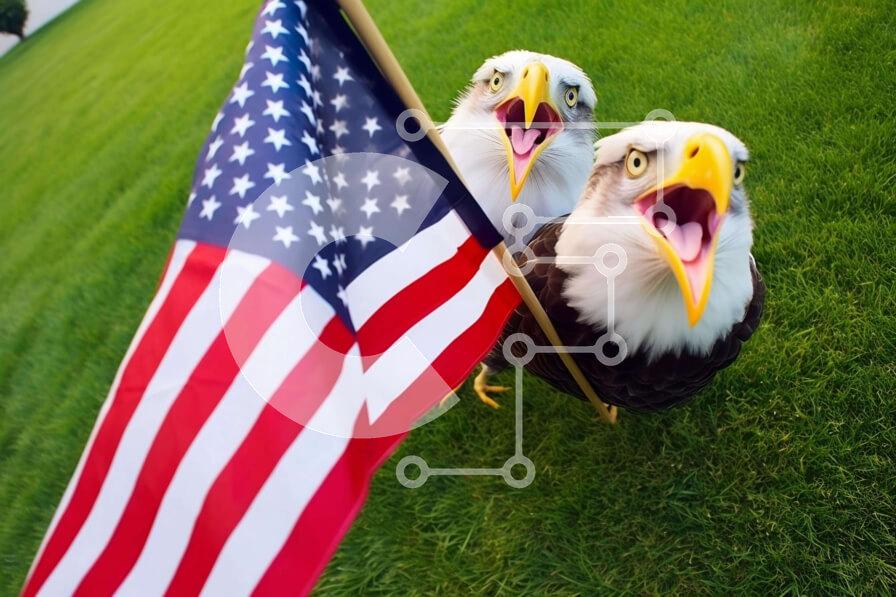 Σετ των 2 Intra Συλλεκτικό Ξύλινο Παζλ Plywood  4mm - Bald Eagles που κρατούν την αμερικανική σημαία Σε Ξύλινο Κουτί - Διαστάσεις: 10x10 cm – 25 κομμάτια