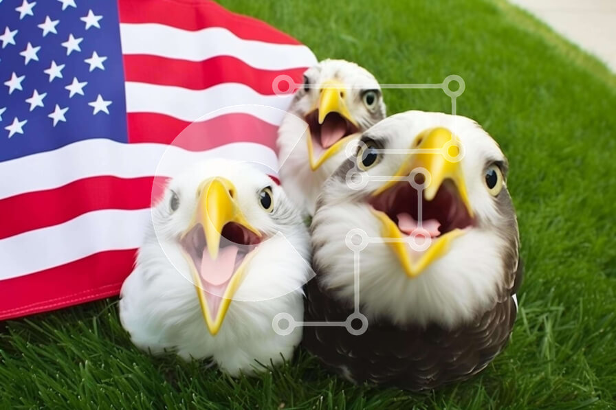 Σετ των 2 Intra Συλλεκτικό Ξύλινο Παζλ Plywood  4mm - Πατριωτική σκηνή με τρεις φαλακρούς αετούς και αμερικανική σημαία Σε Ξύλινο Κουτί - Διαστάσεις: 10x10 cm – 25 κομμάτια