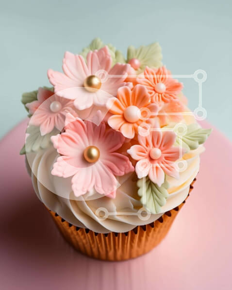 Σετ των 2 Intra Συλλεκτικό Ξύλινο Παζλ Plywood  4mm - Cupcake με ροζ, κίτρινα και λευκά λουλούδια Σε Ξύλινο Κουτί - Διαστάσεις: 10x10 cm – 25 κομμάτια