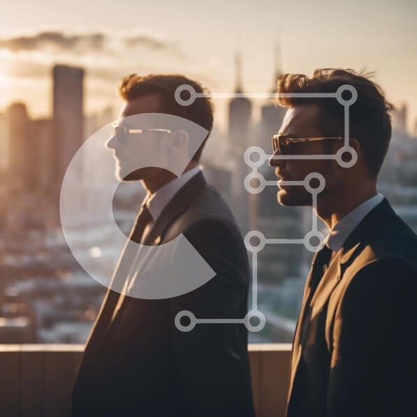 Intra Συλλεκτικό Ξύλινο Παζλ Plywood  4mm - Δύο άντρες με κοστούμια στην ταράτσα Σε Ξύλινο Κουτί - Διαστάσεις Puzzle: 10x10 cm – 25 κομμάτια