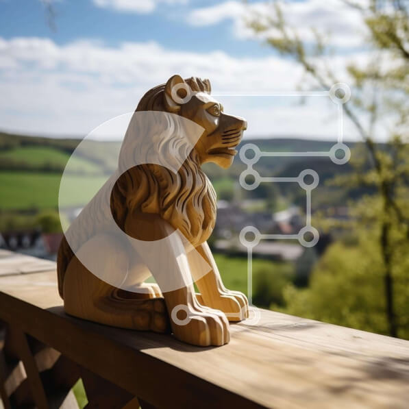 Intra Συλλεκτικό Ξύλινο Παζλ Plywood  4mm - Ξύλινο άγαλμα λιονταριού στο κιγκλίδωμα Σε Ξύλινο Κουτί - Διαστάσεις: 10x10 cm – 25 κομμάτια