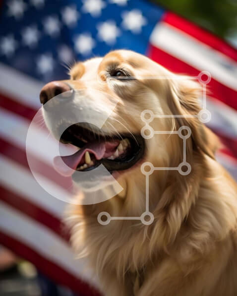 Σετ των 2 Intra Συλλεκτικό Ξύλινο Παζλ Plywood  4mm - Ευτυχισμένος σκύλος Γκόλντεν Ριτρίβερ με αμερικανική σημαία Σε Ξύλινο Κουτί - Διαστάσεις: 10x10 cm – 25 κομμάτια