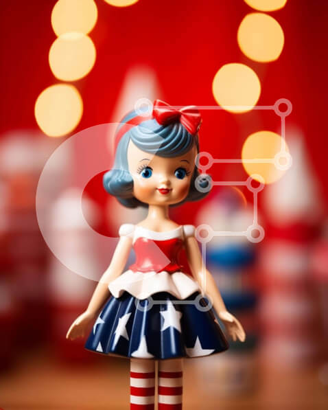 Intra Συλλεκτικό Ξύλινο Παζλ Plywood  4mm - Κούκλα παιχνιδιών με στολή αμερικανικής σημαίας με cupcakes και φωτάκια Σε Ξύλινο Κουτί - Διαστάσεις Puzzle: 10x10 cm – 25 κομμάτια