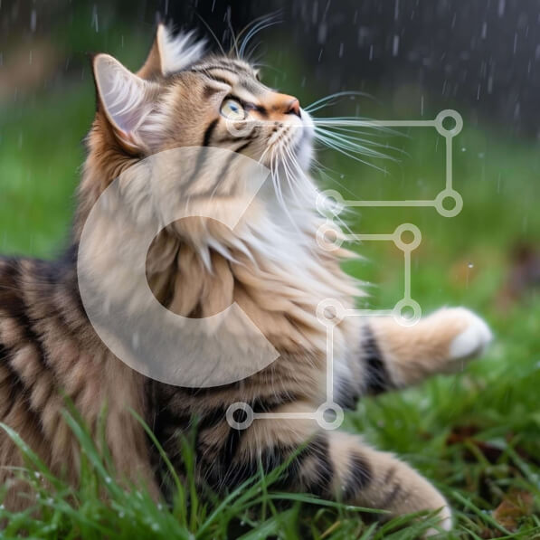 Intra Συλλεκτικό Ξύλινο Παζλ Plywood  4mm - Γάτα που παίζει στη βροχή σε χλοοτάπητα Σε Ξύλινο Κουτί - Διαστάσεις: 10x10 cm – 25 κομμάτια