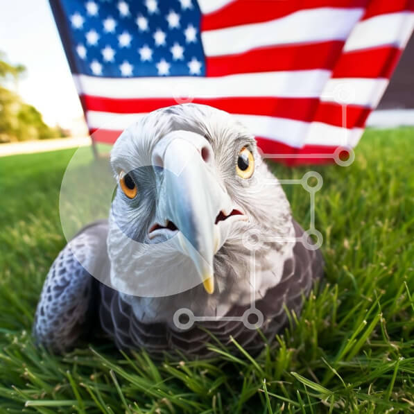 Intra Συλλεκτικό Ξύλινο Παζλ Plywood  4mm - Φαλακρός αετός μπροστά από την αμερικανική σημαία με άλλα πουλιά Σε Ξύλινο Κουτί - Διαστάσεις: 10x10 cm – 25 κομμάτια
