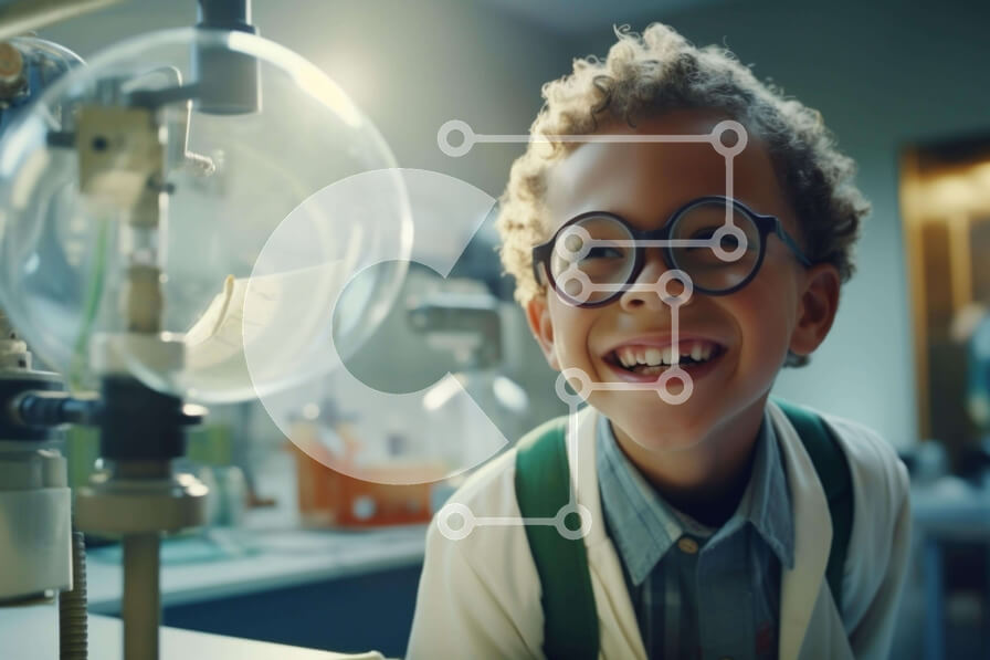 Intra Συλλεκτικό Ξύλινο Παζλ Plywood  4mm - Νεαρό αγόρι στη δραστηριότητα της επιστήμης Σε Ξύλινο Κουτί - Διαστάσεις Puzzle: 10x10 cm – 25 κομμάτια