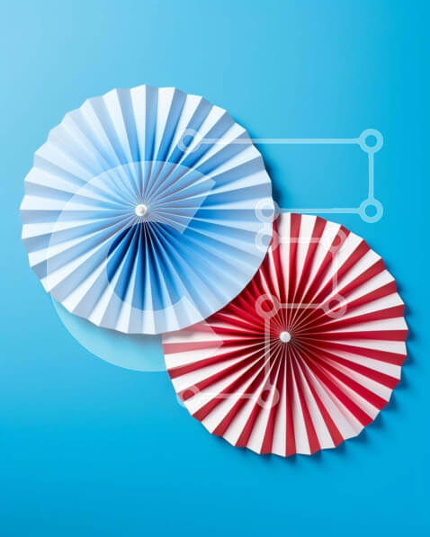 Intra Συλλεκτικό Ξύλινο Παζλ Plywood  4mm - Κόκκινοι, λευκοί και μπλε ανεμιστήρες χαρτιού Σε Ξύλινο Κουτί - Διαστάσεις Puzzle: 10x10 cm – 25 κομμάτια