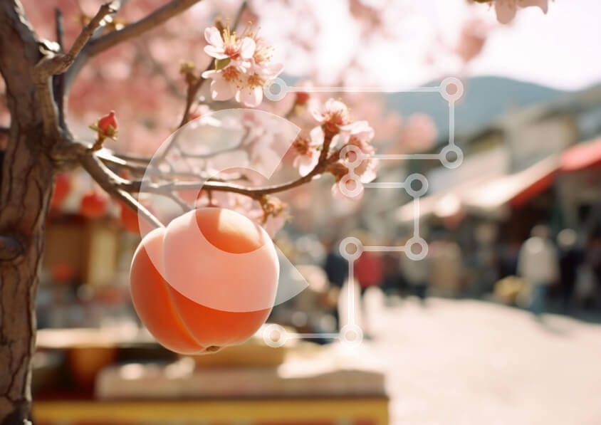 Intra Συλλεκτικό Ξύλινο Παζλ Plywood  4mm - Ζωντανό πορτοκαλί φρούτο σε κερασιά με ανθρώπους να περπατούν Σε Ξύλινο Κουτί - Διαστάσεις: 10x10 cm – 25 κομμάτια