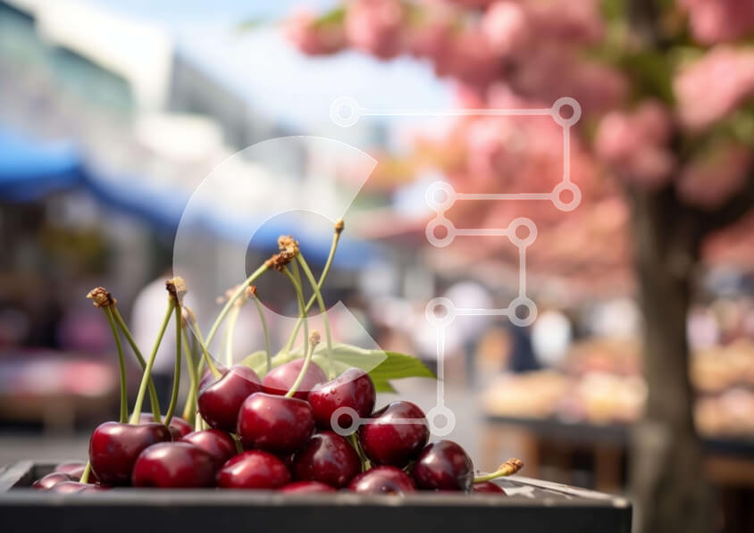 Σετ των 2 Intra Συλλεκτικό Ξύλινο Παζλ Plywood  4mm - Φρέσκα κεράσια στο μαύρο κουτί στην υπαίθρια αγορά Σε Ξύλινο Κουτί - Διαστάσεις: 10x10 cm – 25 κομμάτια