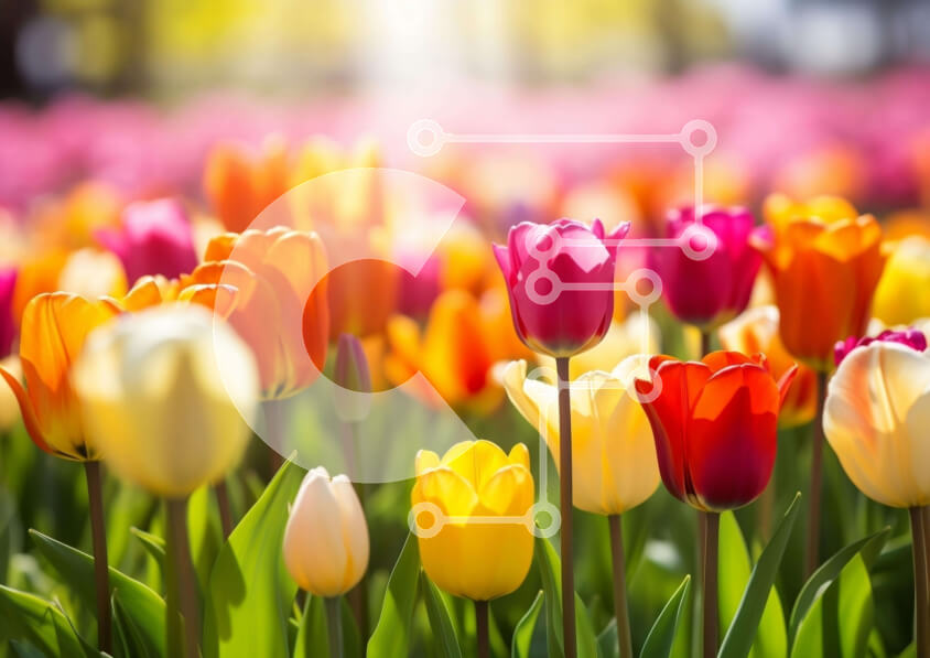 Intra Συλλεκτικό Ξύλινο Παζλ Plywood  4mm - Πολύχρωμο χωράφι τουλιπών στην άνθιση Σε Ξύλινο Κουτί - Διαστάσεις: 10x10 cm – 25 κομμάτια