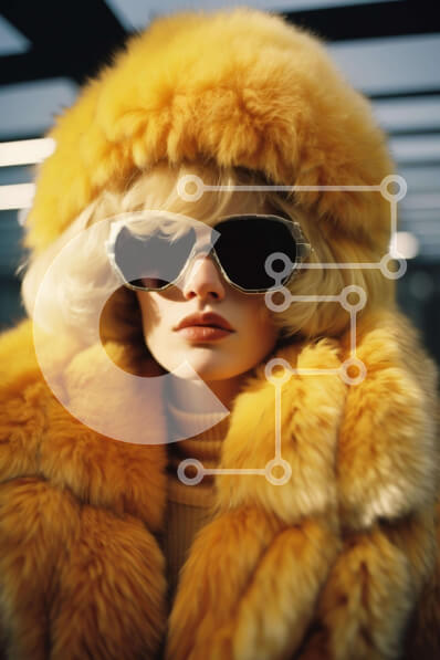 Intra Συλλεκτικό Ξύλινο Παζλ Plywood  4mm - Γυναίκα με κίτρινο γούνινο παλτό και γυαλιά ηλίου Σε Ξύλινο Κουτί - Διαστάσεις Puzzle: 10x10 cm – 25 κομμάτια