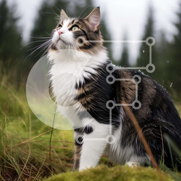 Intra Συλλεκτικό Ξύλινο Παζλ Plywood  4mm - Ασπρόμαυρη γάτα που περιμένει στο γρασίδι κάτω από το συννεφιασμένο ουρανό Σε Ξύλινο Κουτί - Διαστάσεις: 10x10 cm – 25 κομμάτια