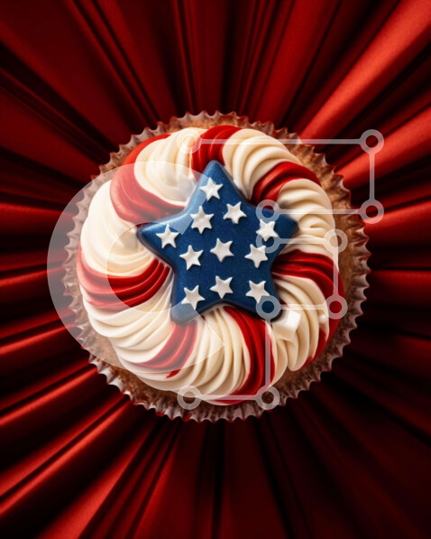 Σετ των 2 Intra Συλλεκτικό Ξύλινο Παζλ Plywood  4mm - Πατριωτικό κόκκινο, λευκό και μπλε cupcake με μοτίβο αμερικανικής σημαίας Σε Ξύλινο Κουτί - Διαστάσεις: 10x10 cm – 25 κομμάτια