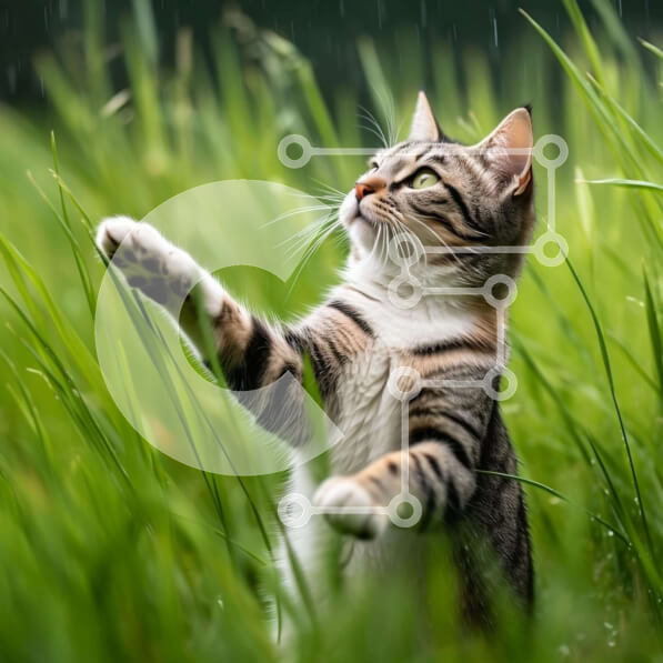 Intra Συλλεκτικό Ξύλινο Παζλ Plywood  4mm - Γάτα με ψηλό γρασίδι που φτάνει μέχρι τον ουρανό Σε Ξύλινο Κουτί - Διαστάσεις: 10x10 cm – 25 κομμάτια