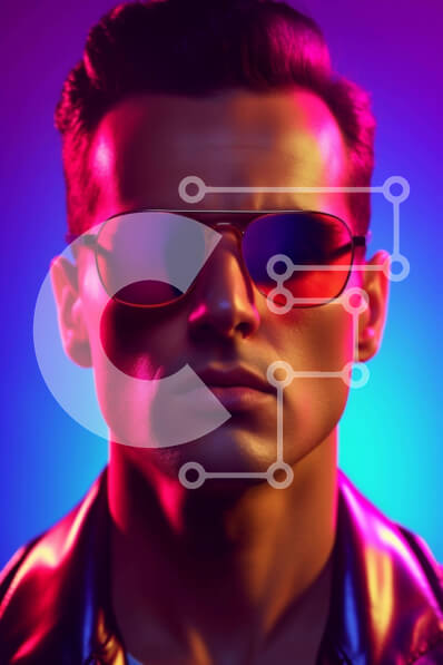 Intra Συλλεκτικό Ξύλινο Παζλ Plywood  4mm - Άνδρας με γυαλιά ηλίου και δερμάτινο μπουφάν με πολύχρωμα φώτα Σε Ξύλινο Κουτί - Διαστάσεις Puzzle: 10x10 cm – 25 κομμάτια