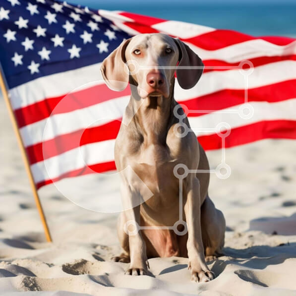 Intra Συλλεκτικό Ξύλινο Παζλ Plywood  4mm - Σκυλί με αμερικανική σημαία στην αμμώδη παραλία Σε Ξύλινο Κουτί - Διαστάσεις Puzzle: 10x10 cm – 25 κομμάτια