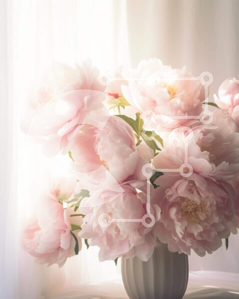 Intra Συλλεκτικό Ξύλινο Παζλ Plywood  4mm - Ροζ παιώνιες σε λευκό βάζο από ανοιχτό παράθυρο Σε Ξύλινο Κουτί - Διαστάσεις: 10x10 cm – 25 κομμάτια