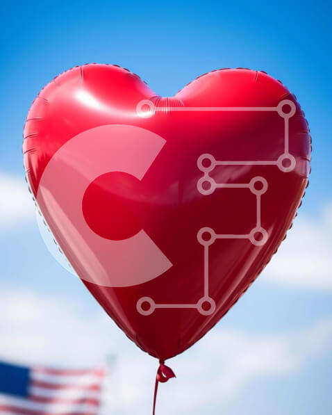 Intra Συλλεκτικό Ξύλινο Παζλ Plywood  4mm - Κόκκινο μπαλόνι σε σχήμα καρδιάς και γιορτή αμερικανικής σημαίας Σε Ξύλινο Κουτί - Διαστάσεις: 10x10 cm – 25 κομμάτια