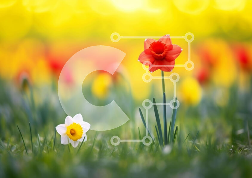 Intra Συλλεκτικό Ξύλινο Παζλ Plywood  4mm - Κόκκινοι και λευκοί ασφόδελοι σε ένα χορταριασμένο χωράφι Σε Ξύλινο Κουτί - Διαστάσεις: 10x10 cm – 25 κομμάτια