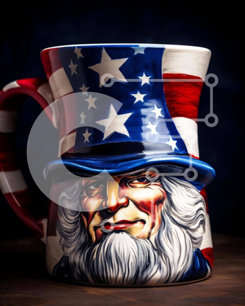 Intra Συλλεκτικό Ξύλινο Παζλ Plywood  4mm - Κούπα καφέ αμερικανικού πατριωτικού χαρακτήρα Σε Ξύλινο Κουτί - Διαστάσεις: 10x10 cm – 25 κομμάτια