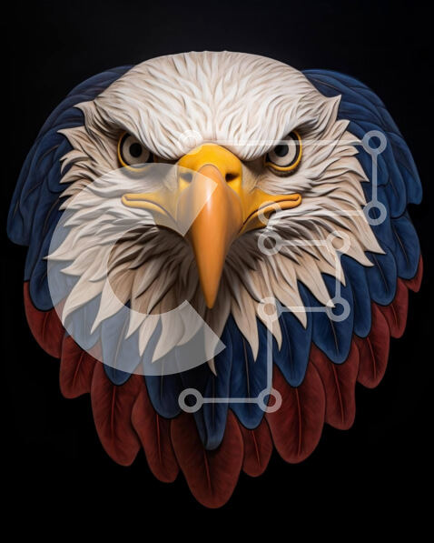 Intra Συλλεκτικό Ξύλινο Παζλ Plywood  4mm - Γλυπτό του κεφαλιού του αετού με κόκκινα, λευκά και μπλε φτερά Σε Ξύλινο Κουτί - Διαστάσεις Puzzle: 10x10 cm – 25 κομμάτια