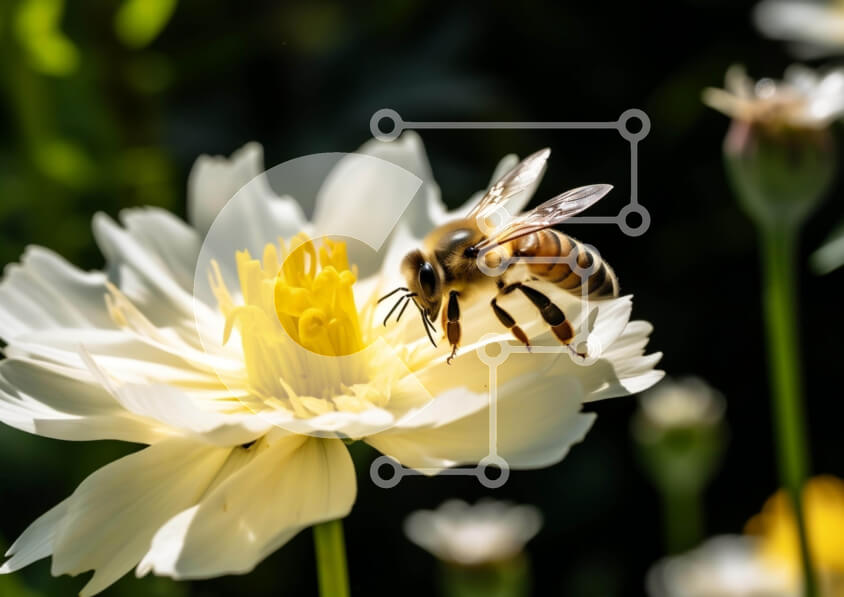 Intra Συλλεκτικό Ξύλινο Παζλ Plywood  4mm - Λευκό λουλούδι που επικονιάζει τη μέλισσα Σε Ξύλινο Κουτί - Διαστάσεις: 10x10 cm – 25 κομμάτια