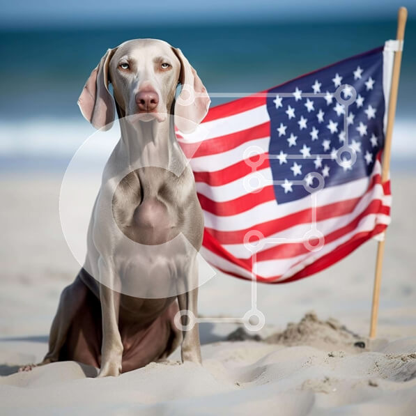 Intra Συλλεκτικό Ξύλινο Παζλ Plywood  4mm - Σκύλος που κάθεται στην παραλία με την αμερικανική σημαία Σε Ξύλινο Κουτί - Διαστάσεις: 10x10 cm – 25 κομμάτια