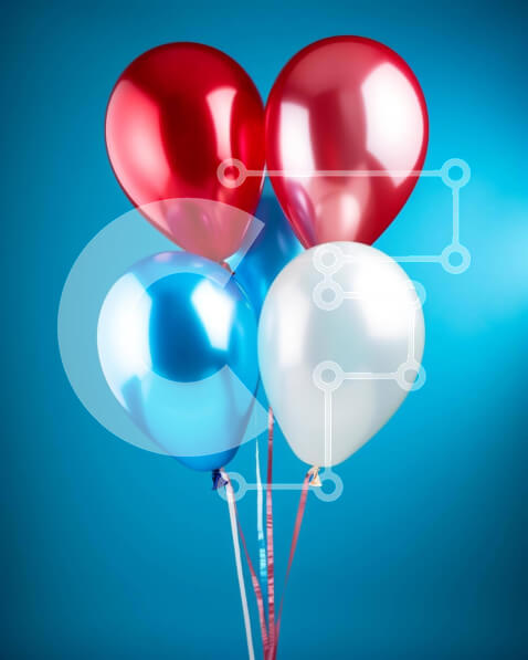 Intra Συλλεκτικό Ξύλινο Παζλ Plywood  4mm - Κόκκινα, λευκά και μπλε μπαλόνια που επιπλέουν στον αέρα Σε Ξύλινο Κουτί - Διαστάσεις Puzzle: 10x10 cm – 25 κομμάτια