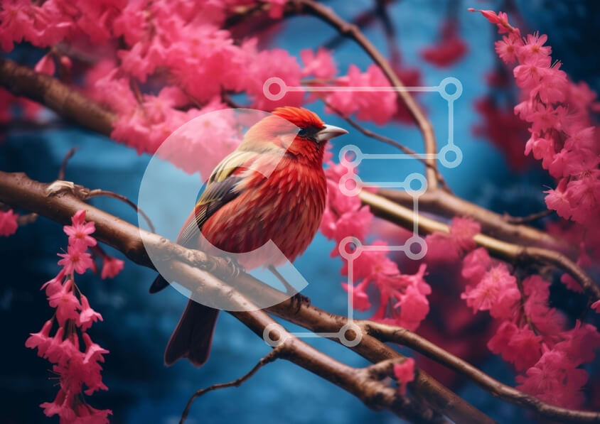 Intra Συλλεκτικό Ξύλινο Παζλ Plywood  4mm - Κόκκινο πουλί στα ροζ άνθη Σε Ξύλινο Κουτί - Διαστάσεις: 10x10 cm – 25 κομμάτια