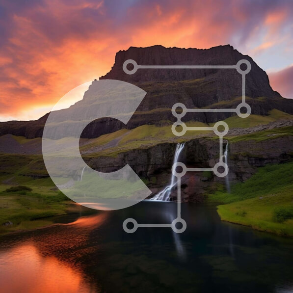 Intra Συλλεκτικό Ξύλινο Παζλ Plywood  4mm - Βουνό και καταρράκτης στο ηλιοβασίλεμα Σε Ξύλινο Κουτί - Διαστάσεις: 10x10 cm – 25 κομμάτια